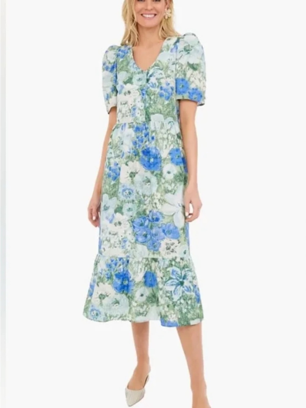 Tuckernuck Blue and Green Floral Midi Dress